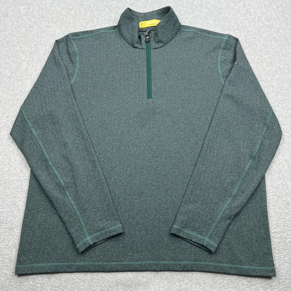 Field Day Sporting Co 1/4 Zip Pullover Mens Large Green Herringbone Stretch Golf